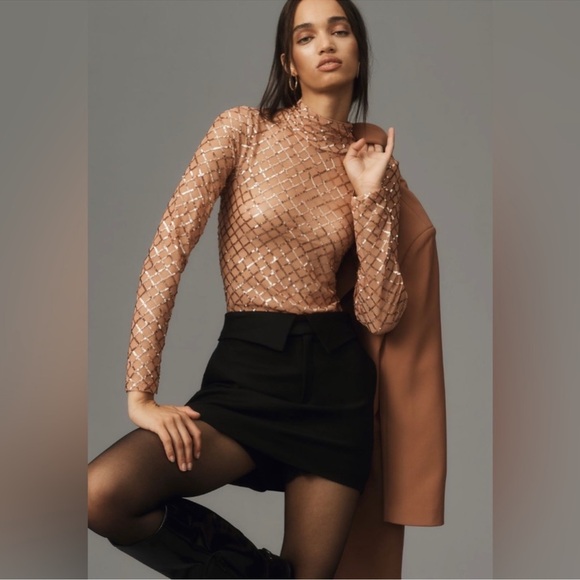 Pilcro Tops - Anthropologie Pilcro Turtleneck Sequin Mesh Top Size Small